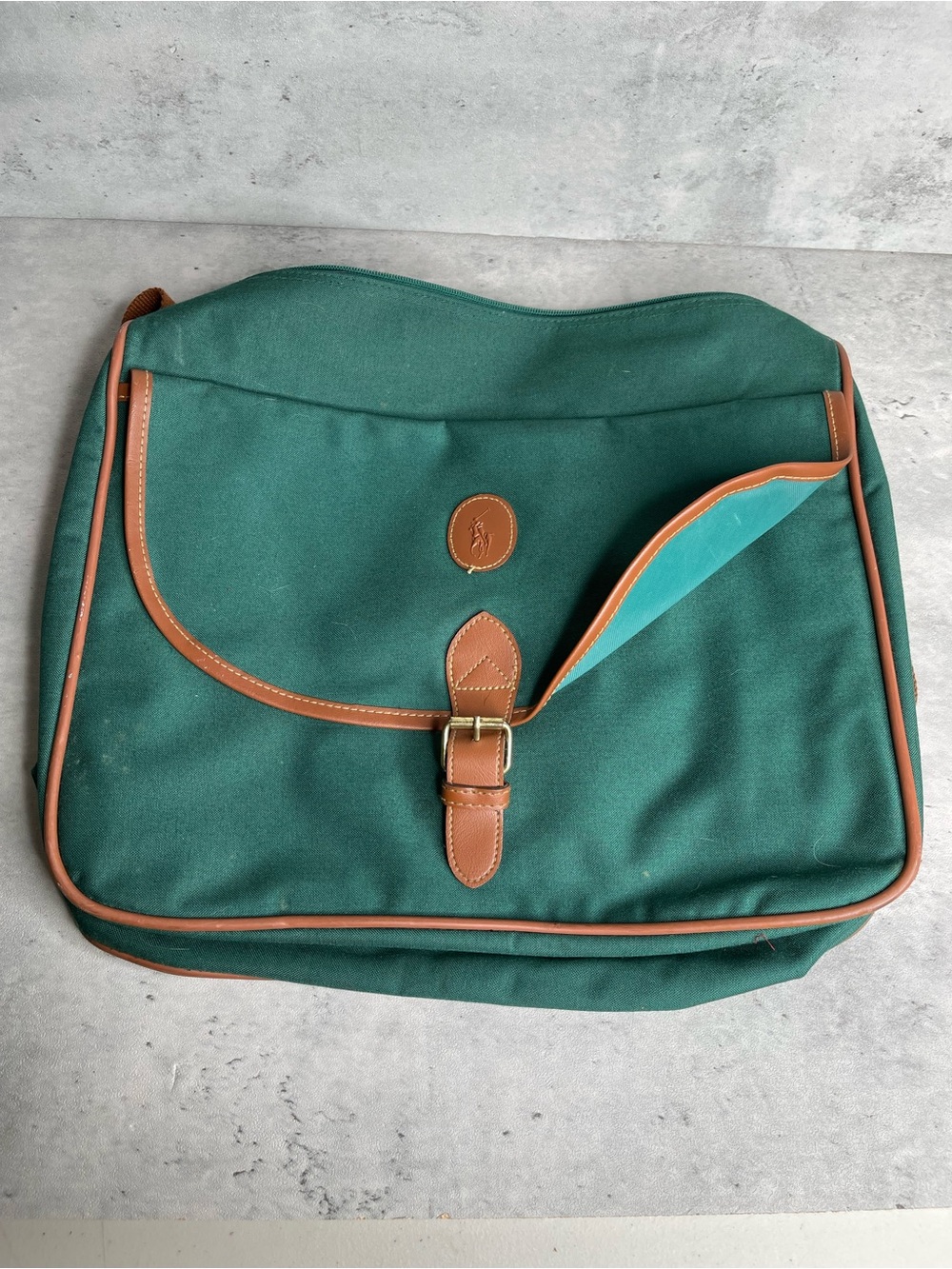 Vtg Polo Ralph Lauren Green Canvas Crossbody Messenger Bag Shoulder Laptop Case